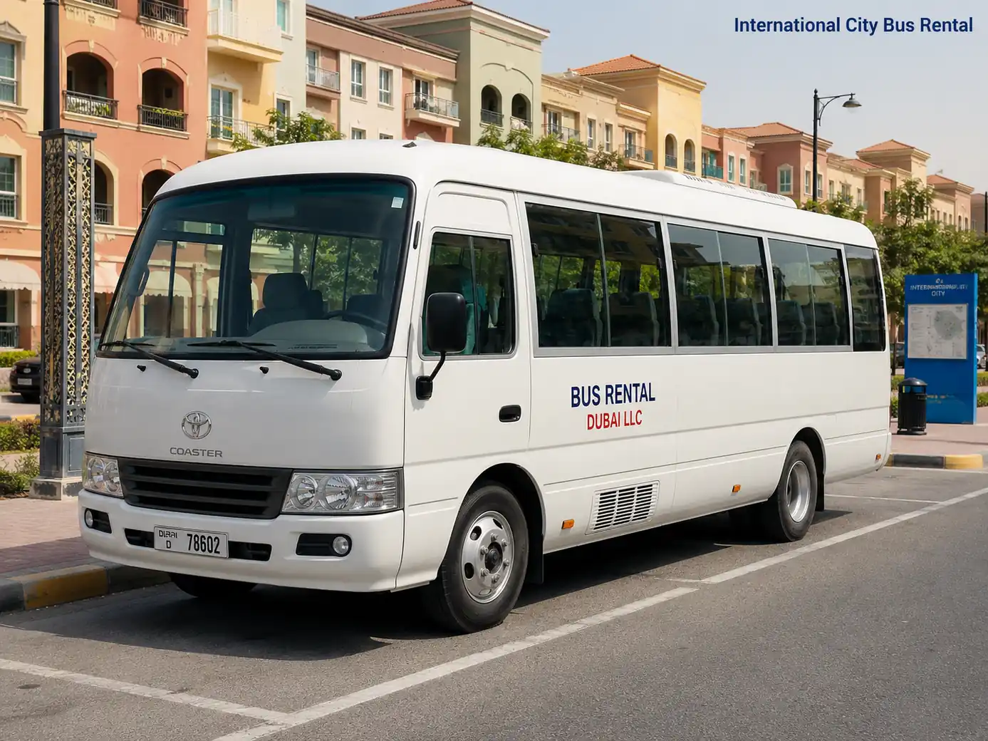 International City Bus Rental route planning and vehicle selection in Dubai