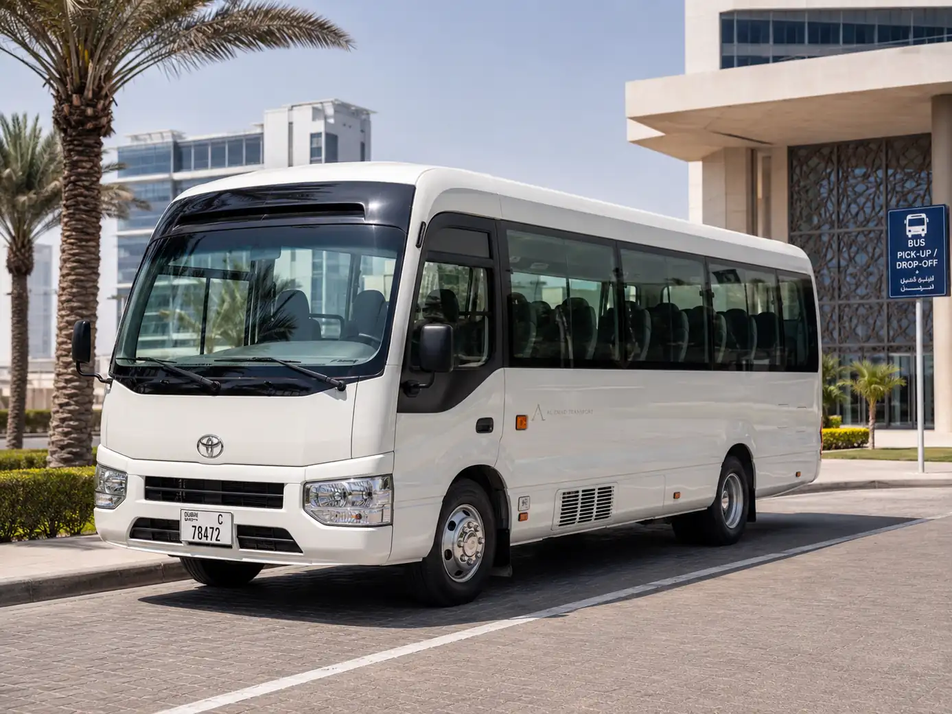 Travel-day bus operation showing standby and return planning.