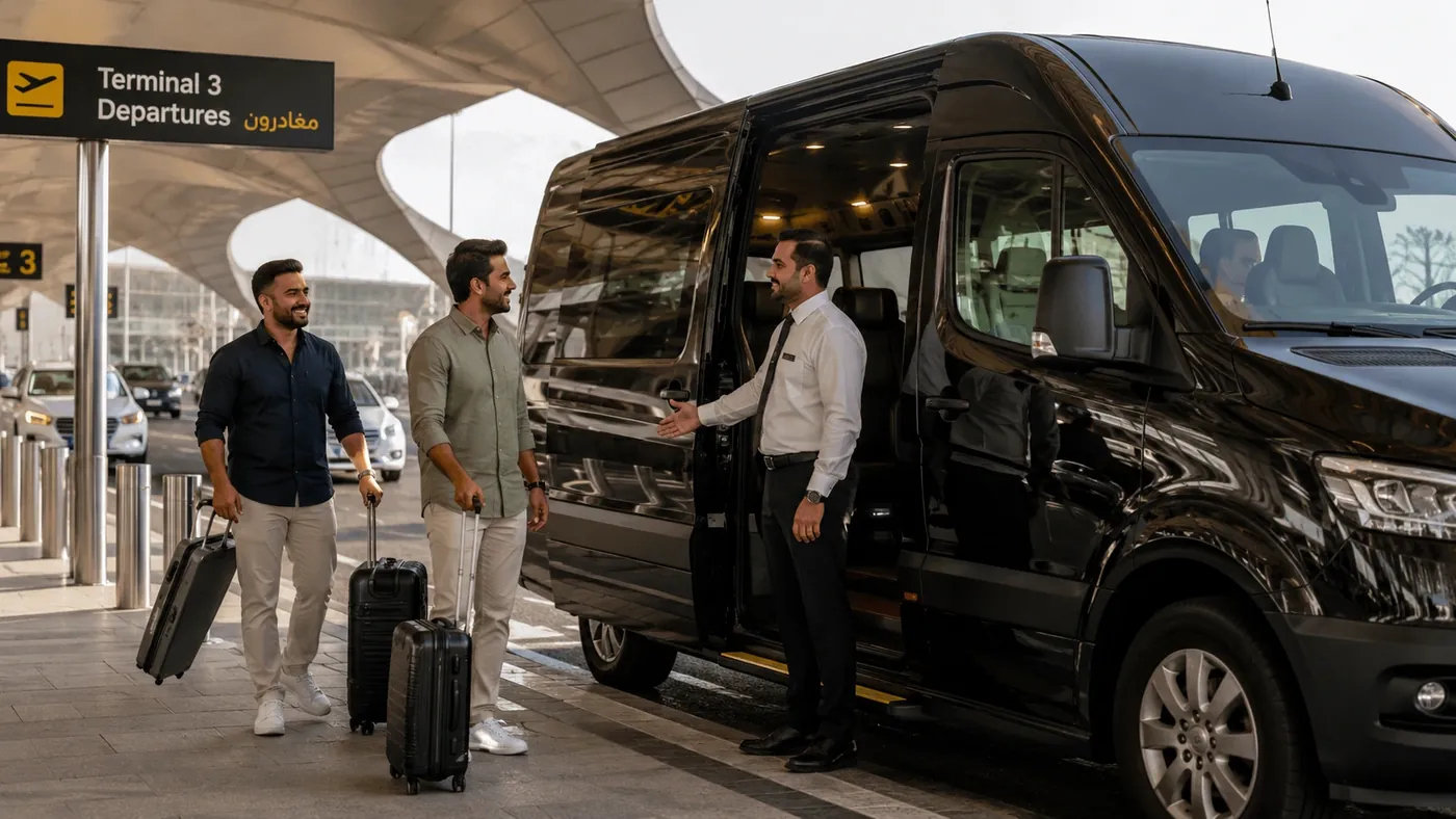 Dubai airport transfer service review context with clean passenger vehicle