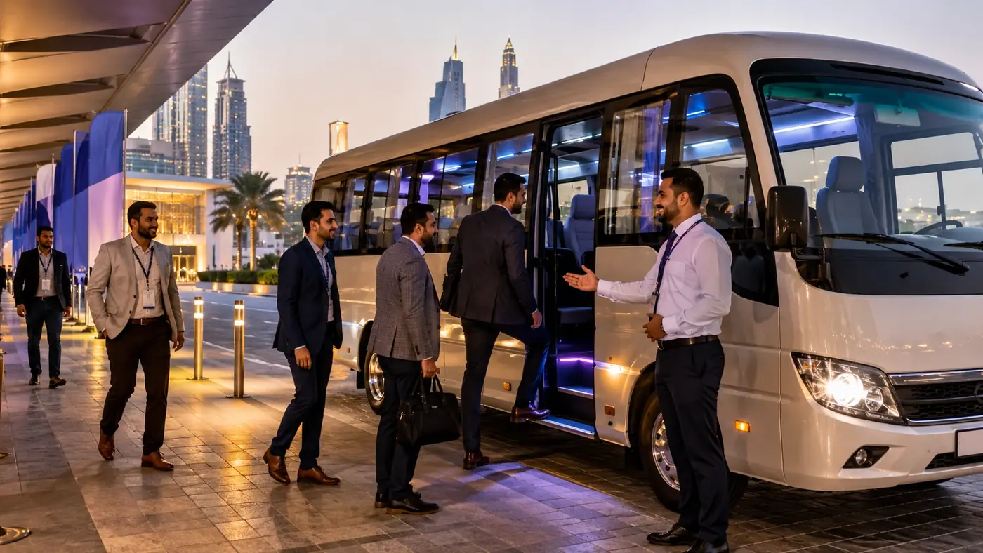 Event shuttle bus rental review context for Dubai corporate transport