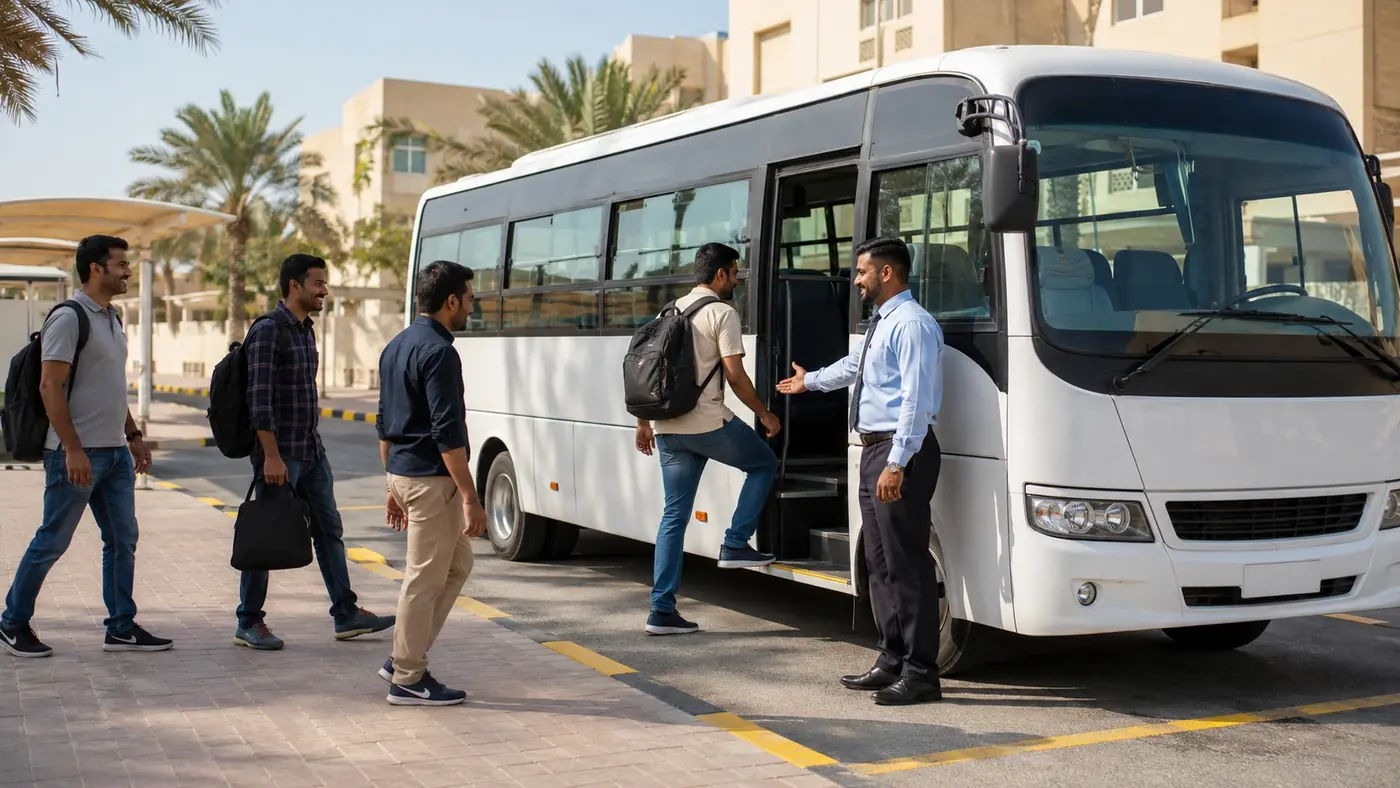 Customer feedback context for Dubai staff transport bus rental service