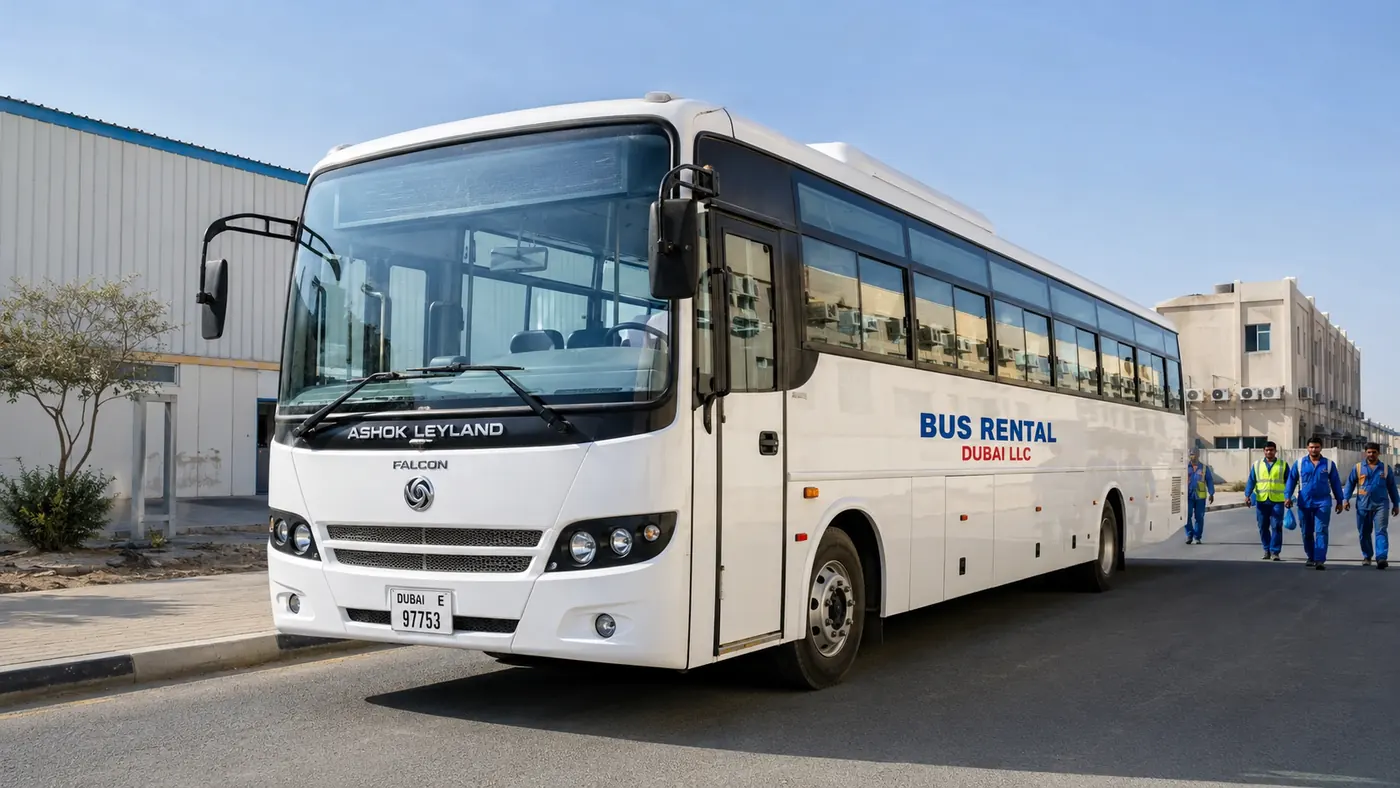 Labour bus rental in Dubai for camp, site and industrial transport