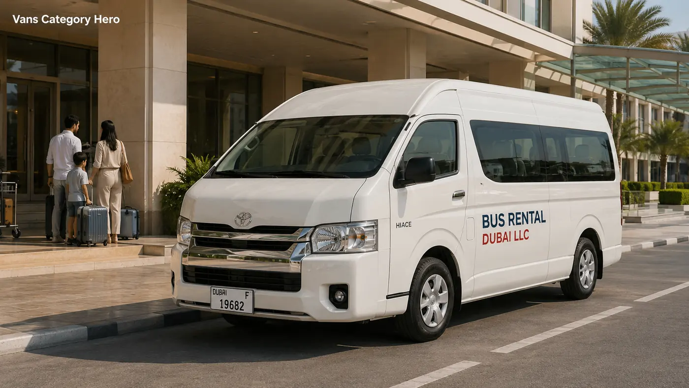Passenger van rental in Dubai with driver for small group transport