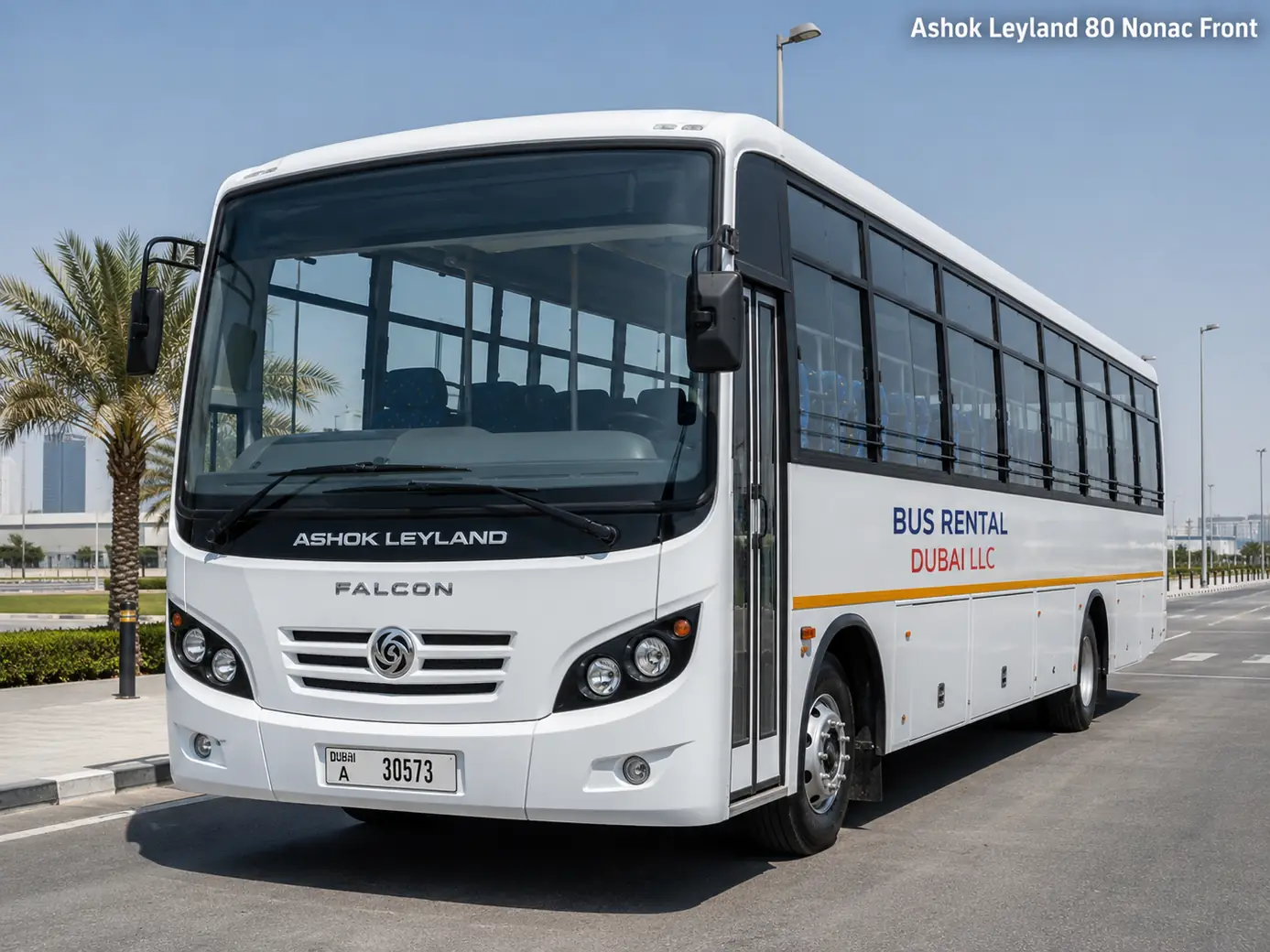 Ashok Leyland 80 Seater Labor Non AC Bus — ashok leyland 80 nonac front for Bus Rental Dubai