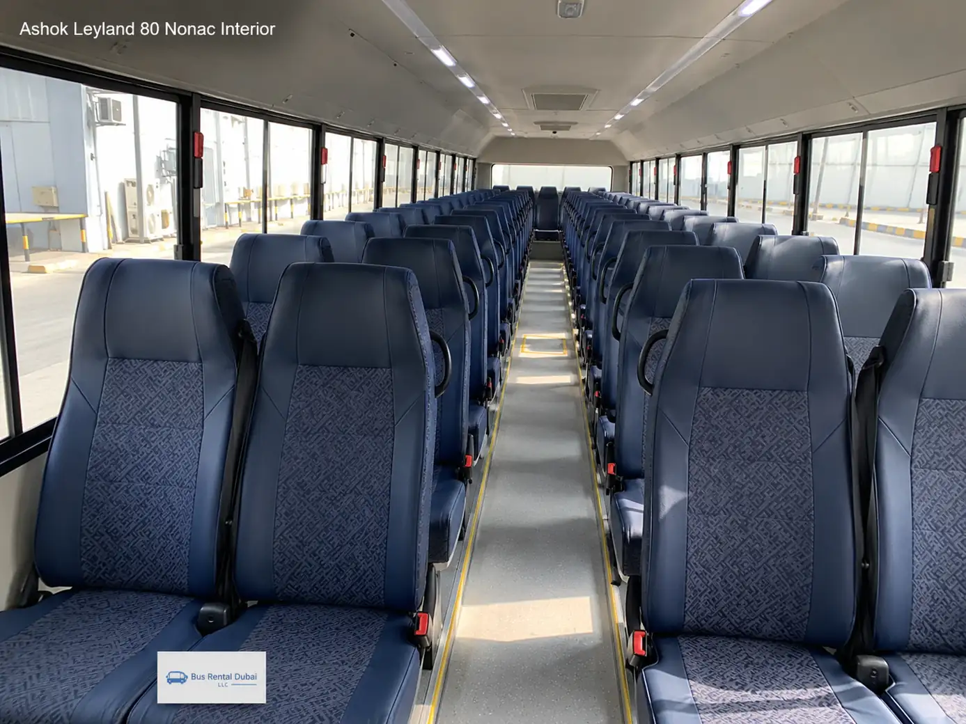 Ashok Leyland 80 Seater Labor Non AC Bus Dubai — Interior Image for Bus Rental Dubai