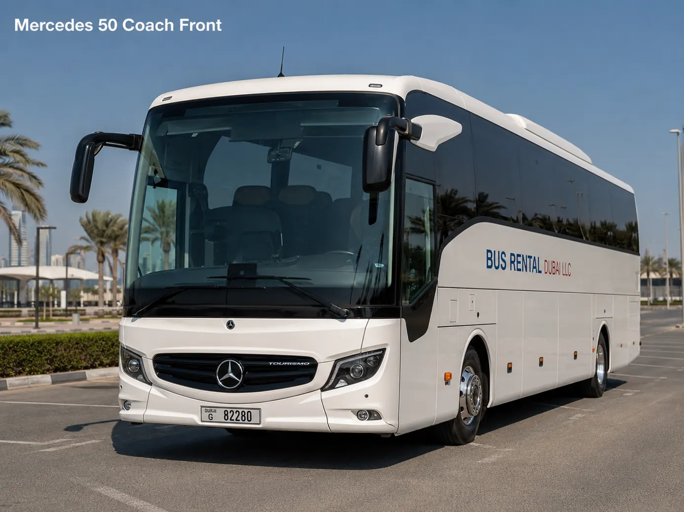 Mercedes 50 Seater Luxury Coach — mercedes 50 coach front for Bus Rental Dubai