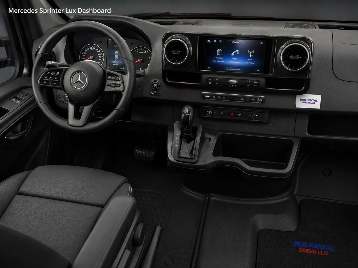 Mercedes Sprinter Luxury Van Rental Dubai — Dashboard Cockpit Image for Bus Rental Dubai