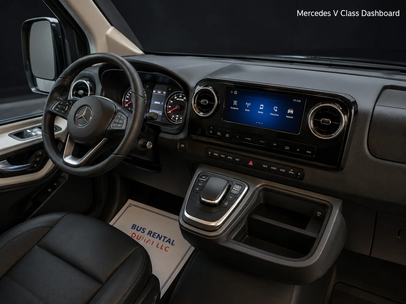 Mercedes V Class VIP Van Rental Dubai — Dashboard Cockpit Image for Bus Rental Dubai