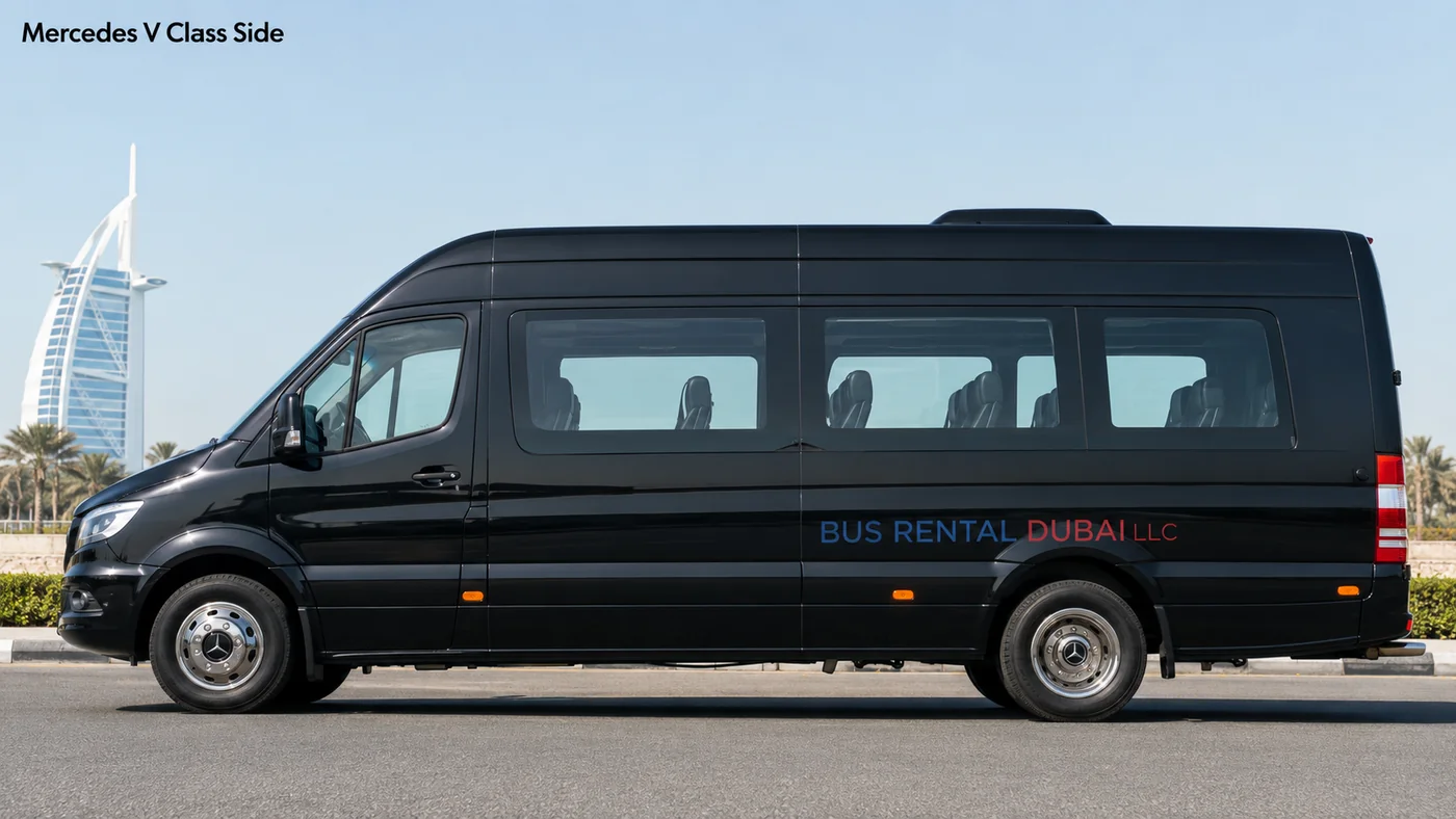 Mercedes V Class VIP Van Rental Dubai — Vehicle Side Exterior for Bus Rental Dubai