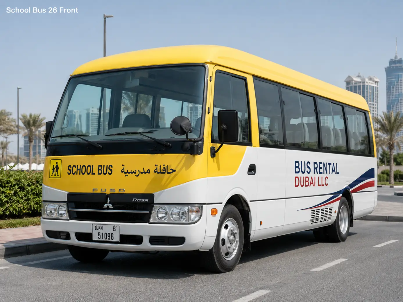 26 Seater School Bus — school bus 26 front for Bus Rental Dubai