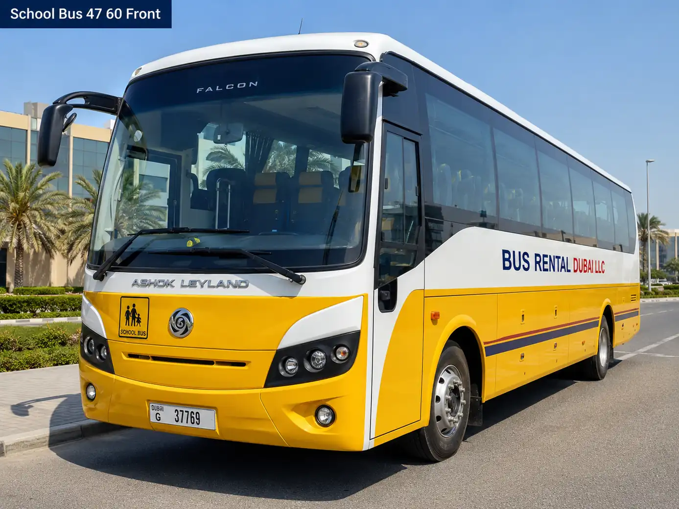 47–60 Seater School Bus — school bus 47 60 front for Bus Rental Dubai