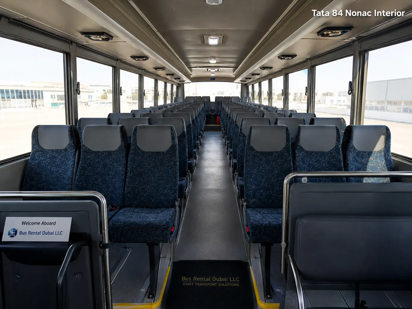 Tata 84 Seater Labor Non AC Bus Dubai — Interior Image for Bus Rental Dubai