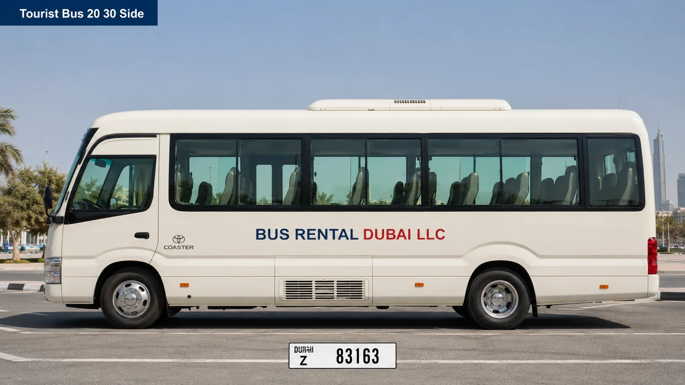 20 to 30 Seater Tourist Bus Rental Dubai — Vehicle Side Exterior for Bus Rental Dubai