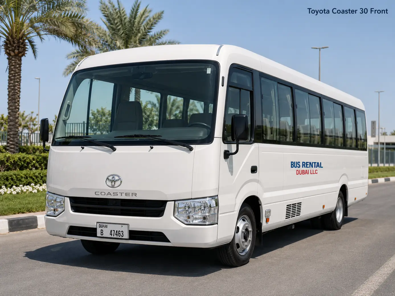 Toyota Coaster 30 seater bus rental in Dubai with driver for transfers and group transport