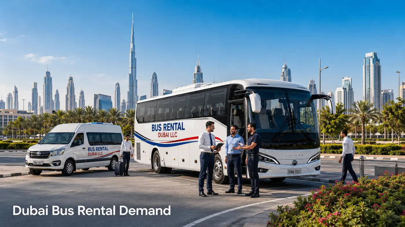 Demand-led bus rental scene showing why Dubai routes need clean vehicles, clear timing and practical coordination.