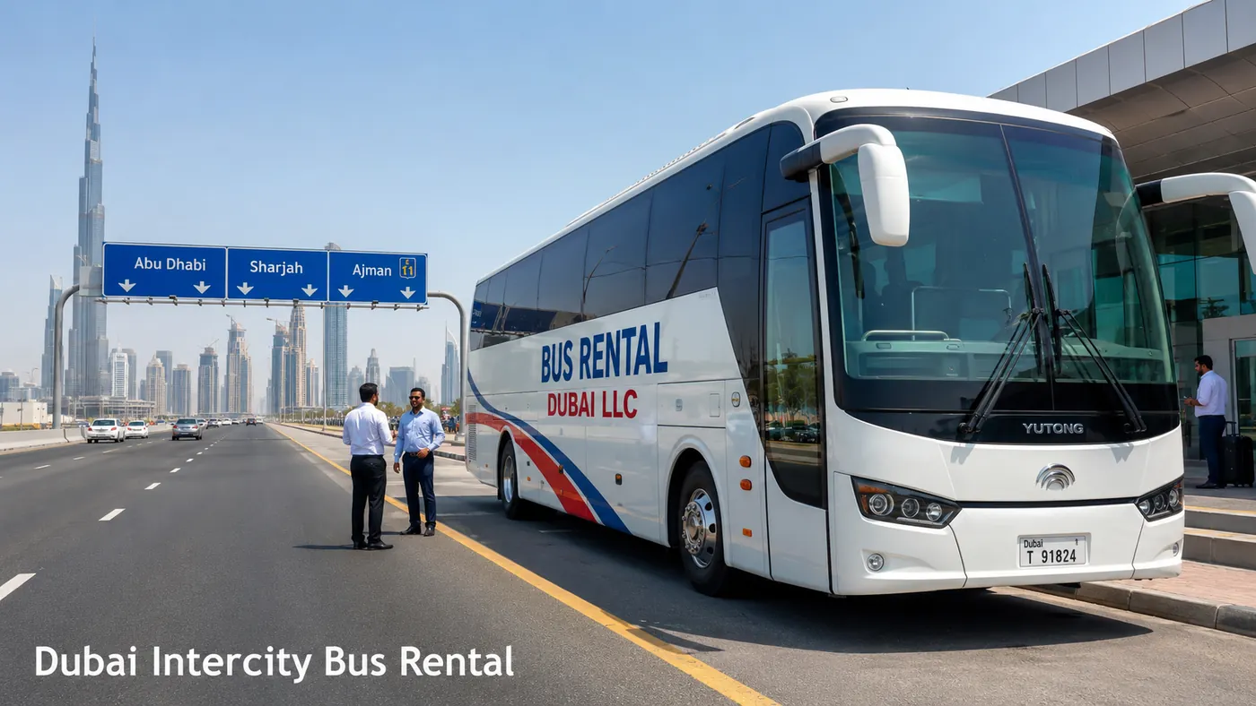 Intercity coach image for Dubai to Abu Dhabi, Sharjah, Ajman, Al Ain, Fujairah and Northern Emirates.