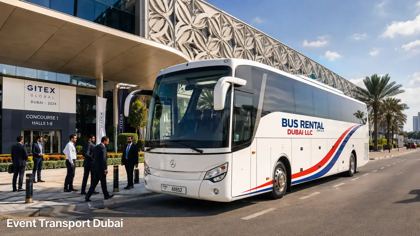 Event venue transport scene for DWTC, Expo City, conferences, exhibitions and hosted guests.