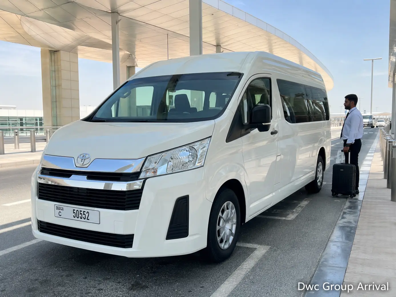 Passenger gathering and group transport planning near Al Maktoum International Airport (DWC)