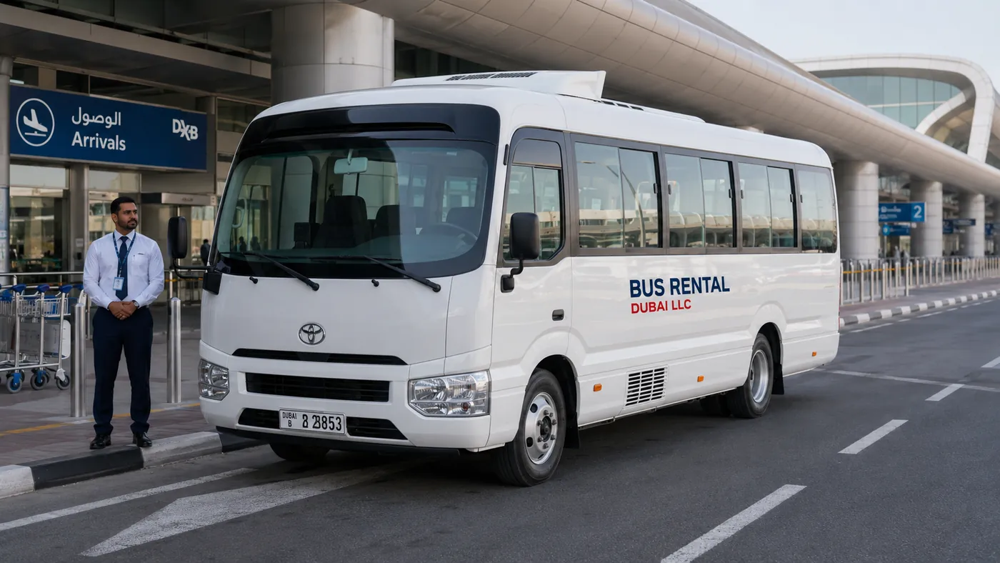 dubai airport transfer bus rental — Dxb Arrivals image for Bus Rental Dubai