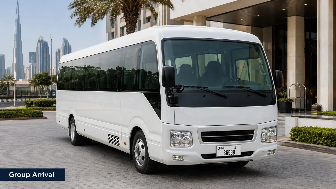 group transport dubai — Group Arrival image for Bus Rental Dubai