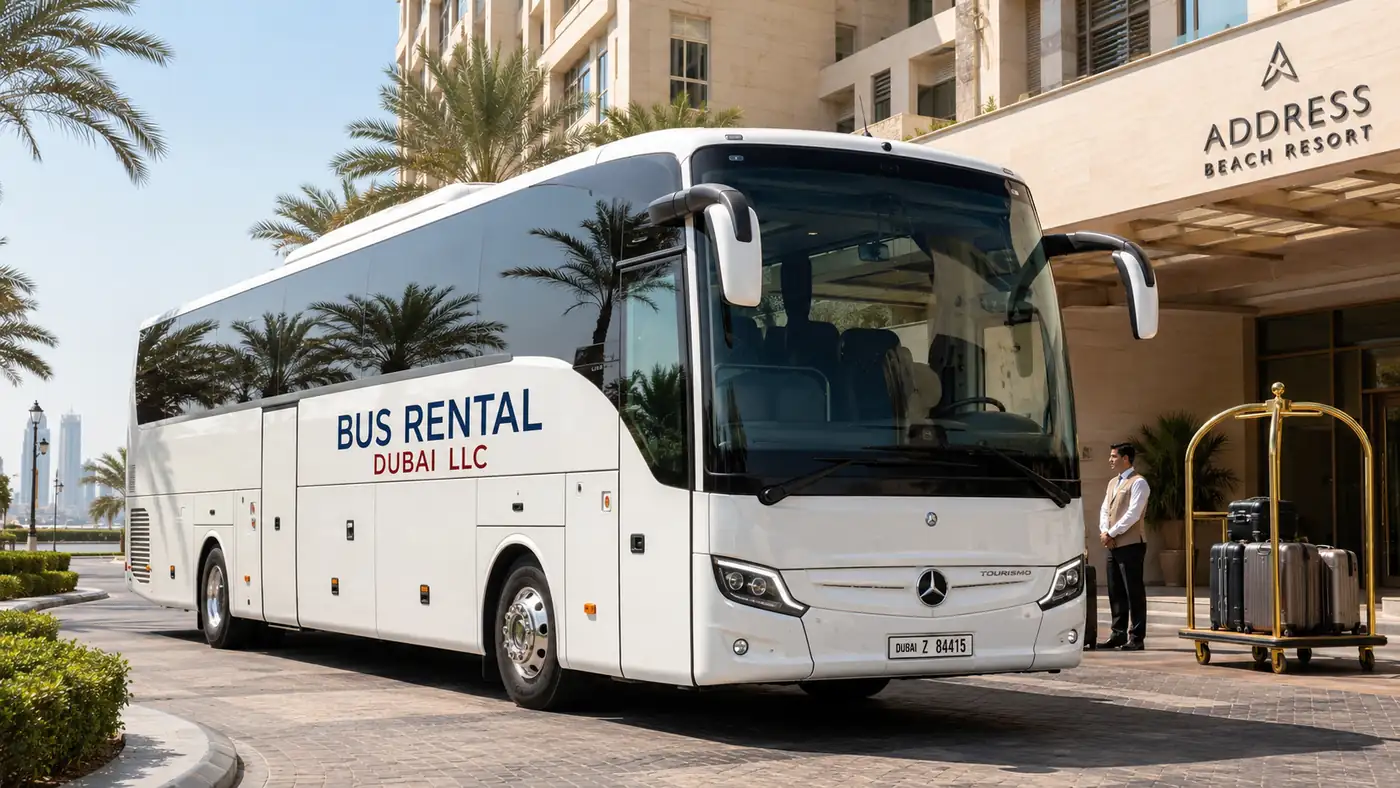 Coach for hotel guests, tours and event transfers in Dubai.