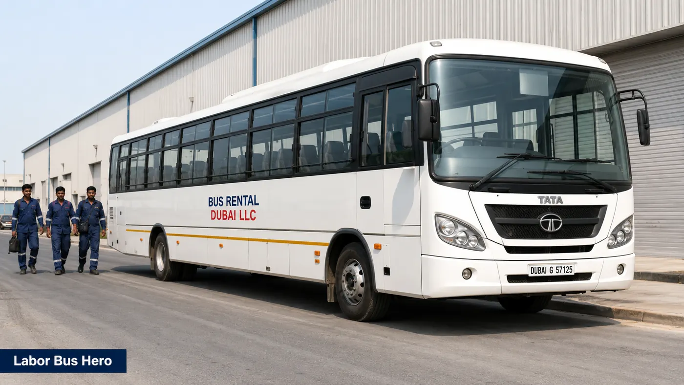 Labour transport bus in Dubai for camps, work sites and industrial routes