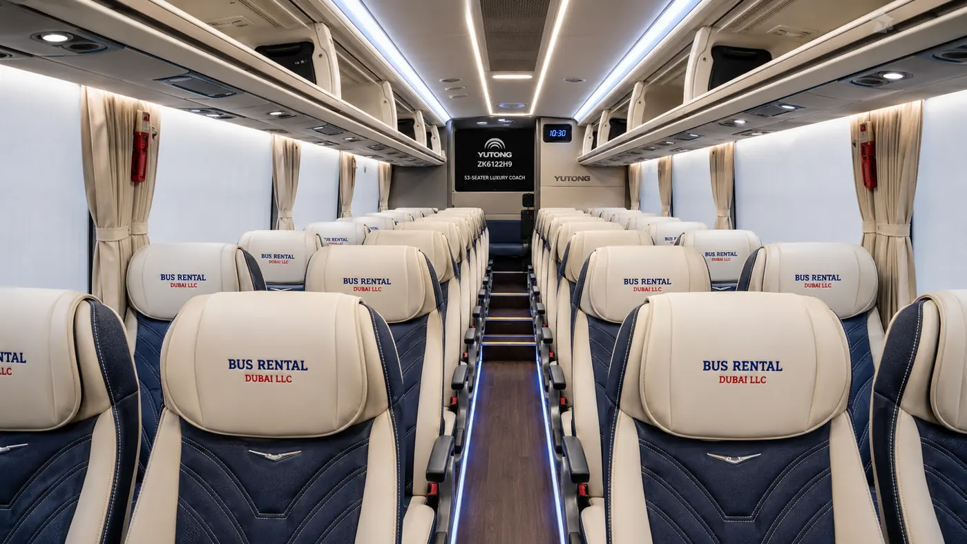 luxury bus rental dubai — Luxury Bus Interior image for Bus Rental Dubai